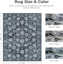 Black 8x10 Area Rugs for Living Room, Washable Large Bedroom Rug, Soft Non Slip Floral Carpet, Stain Resistant Low Pile Carpets for Indoor Under Table Dining Home Office Nursery, Black by TinyTreasures Baby Boutique