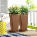 FENCY Set of 2 Tall Planters for Outdoor Plants, 24 Inch Large Tapered Pots with Drainage Trays, Weather-Resistant Plastic Plant Containers for Patio, Porch, Garden, Front Door Decor,Brown by CozyNest Decor
