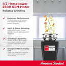 American Standard 10-US-AS-5 Garbage Disposal Anti-Jam Stainless Steel Food Waste Grinding System, Slim Line, 1/2 HP, Black by CozyNest Decor