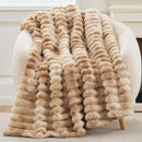 Cozy Bliss Faux Fur Throw Blanket for Couch, Cozy Warm Plush Striped Blanket for Sofa Bedroom Living Room, 50 * 60 Inches Tie-dye Kahki by CozyNest Decor