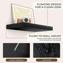 RICHFOCUS 16Inch Floating Shelves for Wall 2 Pack Shelves for Bedroom|Kitchen|Bathroom Wall Mounted Rustic Wood Floating Shelf with Invisible Brackets for Books|Storage|Decor, Black by CozyNest Decor