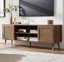 JYED Mid Century Modern TV Stand and Console for TVs Up to 75 inch - Rustic Oak Entertainment Center, 2 Gold Metal Mesh Doors & MDF Wood Grain, 15.8" D x 66" W x 23.5" H by CozyNest Decor