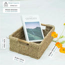 Large Natural Wicker Basket Rectangular with Wooden Handles, Seagrass Storage for Organizing, Shelves 15.5 x 10.6 x 5.5 inches by CozyNest Decor