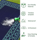 GENIMO Outdoor Rug Waterproof 6'x9' for Patio, Foldable Reversible Plastic Straw Carpet, Outside Area Mat for Patios, Rv, Deck, Picnic, Porch, Camper, Balcony, Beach, Navy Blue & Jade Green by CozyNest Decor