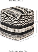 REDEARTH · Tufted Pouf Ottoman with Filler Textured Storage Cube Bean Bag Pouffe Footrest for Living Room, Bedroom, Nursery, Kidsroom; 100% Cotton (17.5"X17.5"X17.5", Char Delineate Black) by CozyNest Decor