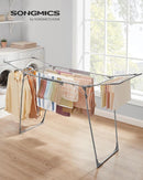 SONGMICS Clothes Drying Rack Foldable, Gullwing Laundry Drying Rack, Space-Saving, 22.2 x 68.1 x 38 Inches, Sock Clips, Metal Structure, for Clothes, Towels, Linens, Indoor, Outdoor Gray ULLR518G01 by TinyTreasures Baby Boutique