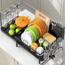 Dish Drying Rack for Kitchen Counter, Expandable Large Capacity Dish Rack with Drainboard, Wine Glasses Holder, Space Saving Organizer, Black by CozyNest Decor