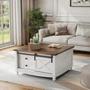 31.5" Lift Top Coffee Table with Storage, Farmhouse Coffee Tables for Living Room, Square Coffee Table with Large Hidden Storage Compartment, 2 Drawers & Removable Shelves, White by CozyNest Decor