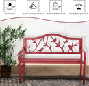 PHI VILLA Outdoor Patio 50" Metal Park Bench Red, Steel Frame Bench with Backrest and Armrests for Porch, Patio, Garden, Lawn, Balcony, Red Bird by GreenHaven Gardens