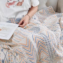 jinchan Boho 100% Cotton Muslin Queen Size 80x90 Throw Blanket Lightweight 4-Layer Orange Reversible Blanket Washable Breathable Geometric Striped Pattern Soft Comfy for Couch Bed Decor All Seasons by CozyNest Decor