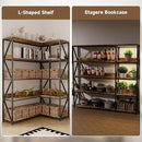 Large Farmhouse Style 5 Tiers Corner Bookshelf with Grow Light, Extra Wide Plant Stand & Bookcase for Home Office 、Craft Space、Living Room, Rustic Wooden Corner Shelf for Indoor Plants by CozyNest Decor