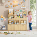 FOTOSOK 47'' Kids Bookshelf with Toy Storage, Multifunctional Bookcase with 5 Storage Cubbies and 3 Movable Drawers, Toy Storager Display Stand, Toy Organizer and Storage for Playroom,Bedroom, Natural by TinyTreasures Baby Boutique