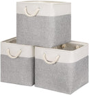 Bidtakay Fabric Basket Set - Large Square Organizer Bins, 13x13, Set of 3, White & Grey by TinyTreasures Baby Boutique