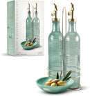 COOK WITH COLOR Glass Olive Oil Bottle Dispenser - 2 Pack- 17oz Oil and Vinegar Cruet - Olive Oil Carafe Decanter for Kitchen by CozyNest Decor