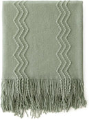 MIULEE Sage Knitted Throw Blanket for Couch Boho Green Textured Cozy Woven Decorative Farmhouse Blanket with Tassels for Sofa Chair Bed Living Room, Lightweight Spring Home Decor 50"x60" by CozyNest Decor