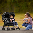 Dream On Me Volgo Twin Umbrella Stroller in Black, Lightweight Double Stroller for Infant & Toddler, Compact Easy Fold, Large Storage Basket, Large and Adjustable Canopy by TinyTreasures Baby Boutique