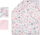 Bedtime Originals Blossom Pink Watercolor Floral 3-Piece Mini Crib Bedding Set by TinyTreasures Baby Boutique