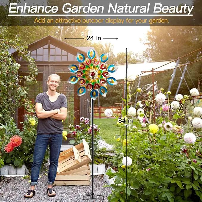 Yard Garden Wind Spinners with Stake - Large Outdoor Metal Wind Spinners, Lawn Yard Art Garden Decor (24" W x 84" H), photo 5 of 7
