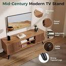 COMHOMA TV Stand for Living Room, Mid Century Modern Entertainment Center for 55/60/65 Inch TVs, Retro Brown TV Console with Fluted Door Cabinets and Open Adjustable Shelve Storage for Bedroom by CozyNest Decor