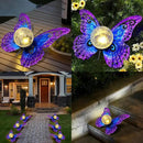 Solar Lights Outdoor Garden Butterfly Decor, Metal Butterfly Statue Decoration with LED Crackle Glass Globe, Solar Powered Lighted Garden Art Decor for Patio Lawn Yard Pathway Tabletop Ground by CozyNest Decor