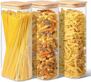 ComSaf 2.2 Qt Rectangle Glass Storage Containers with Lids, Glass Jars with Bamboo Lids, Clear Food Storage Jar, Tall Spaghetti Container, Pantry Storage Container for Pasta Flour Oats Nuts Rice by CozyNest Decor