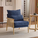 VINGLI Boho Braid Accent Armchair,Mid-Century Modern Chiar with Solid Wooden Armrest,Comfy Louge Cushion Chair with Waist Pillow for Bedroom,Living Room,Reading Room, Blue by CozyNest Decor