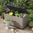 100GAL Brown Wicker-Textured Deck Box with Wheels – Lockable, Waterproof, UV-Resistant, Spacious Storage for Patio & Garden Supplies, Easy Handling by GreenHaven Gardens