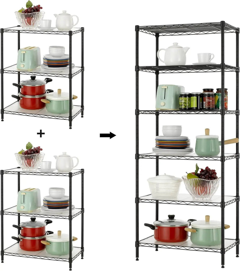 Finnhomy 6-Tier Wire Shelving Unit - Adjustable Steel Wire Rack with 6 Shelves, PE Mat and Stable Leveling Feet, NSF Certified, Black, photo 4 of 6