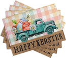 Happy Easter Placemats Set of 4 Pink Yellow Blue Buffalo Plaid Truck Eggs Daisy Easter Table Mats Spring Seasonal Linen Place Mat Washable Place Mats for Party Kitchen Dining Outdoor Indoor Decor by CozyNest Decor