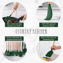 Country Kitchen Non Stick Silicone Utensil Set with Rounded Wood Handles for Cooking and Baking, 38 Piece Set, Green by CozyNest Decor