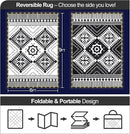 6x9ft Waterproof Outdoor Rug with LED Lights, Boho Reversible Plastic Straw Mat for Patio RV Camping Picnic Balcony Beach Deck Indoor Outdoor Carpet, Black&White by CozyNest Decor