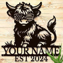 Personalized Highland Cow Name metal Signs,Custom Highland Cow Metal Shed Wall Decor,Black Metal Wall Art Plaques Outdoor wall Decorative Signage (Style C) by CozyNest Decor