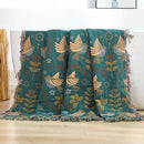Boho Throw Blanket for Bed Couch 100% Cotton Woven Bed Throws for All Season Lightweight and Soft Cozy Farmhouse Reversible Muslin Decorative Blanket for Travel Picnic, Teal/Cream, 60''x80'' by CozyNest Decor