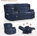 Recliner Sofa Set with 2+1+1 Pieces, Fabric Manual Pull Tab Reclining Loveseat with Storage Console, Single Recliner Chair for Living Room, RV, Blue by CozyNest Decor
