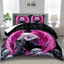 Gothic Skull Comforter Set King for Adults,Angel Wings Bedding Set Pink for Girls,Sexy Angel Comforter Bedroom Decor Teen,Gothic Skull Bedding Decor Pink Wings Quilt by CozyNest Decor