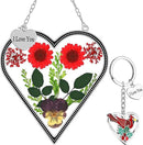 KY&BOSAM Heart Suncatcher Gift for Mom I Love You Heart Wind Chime for Windows Pressed Flower Between Heart in Glass and Metal Engraved Charm Birthday Gift for Women Mother's Day Valentine's Christmas by GreenHaven Gardens