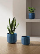 LE TAUCI Fluted Ceramic Planters Set of 3 – 8.3/7 / 5.7 in Ocean Blue Reactive Cylinder Indoor Plant Pots with Drainage Plug & Mesh, Glossy Stoneware Flower Pots for Succulents Herbs by CozyNest Decor