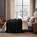 Amélie Home Faux Fur Throw Blanket for Couch, Cozy Fuzzy Fluffy Fur Luxurious Soft Striped Plush Gift Blankets for Family Sofa Chair Bed Living Room Bedroom, 55"x70", Black by CozyNest Decor