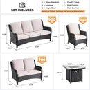 ovios 5 Pieces Patio Furniture Set with 30" Fire Pit Table, Outdoor Wicker Sofa with Loveseat, Comfy Cushions, High Back Couch Conversation Set, Brown Rattan, Beige by GreenHaven Gardens