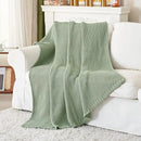 Chunky Cable Knit Throw Blanket Lightweight Light Green 100% Organic Cotton Blanket for Sofa Couch Bed Baby Nursery, Rustic Shabby Chic Modern Farmhouse, 60” x 80” Bonus Laundering Bag by CozyNest Decor