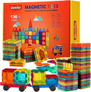 Gemmicc Magnetic Tiles, Deluxe 136 PCS Building Blocks Magnet Toys for Kids,3D Magnet Puzzles Stacking Blocks for Boys Girls,Huge Set with 2 Cars by TinyTreasures Baby Boutique