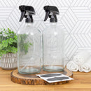 Cornucopia 32oz Glass Spray Bottles (2-Pack, Clear); Quart Bottles w/ 3-Setting Adjustable Trigger Sprayers; Includes Chalk Labels by GreenHaven Gardens