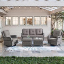 5 Piece Outdoor Patio Furniture Set - Wicker Furniture Patio Conversation Set, Outdoor Swivel Rocker Chairs with 3-Seater Sofa and 2 Ottomans for Small Space, Gray Cushion by GreenHaven Gardens