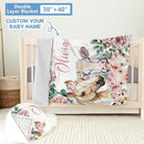 Personalized Floral Animal Crib Bedding Set, 5 Pcs Custom Baby Crib Set with Name, Double Layer Nursery Bedding Set, Soft Baby Bedding Crib Set for Girls, Customized Gift for Toddler Infant by TinyTreasures Baby Boutique