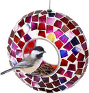 Sunnydaze 6-Inch Glass Mosaic Hanging Bird Feeder for Outdoors - Fly-Through Wild Bird Feeder - Crimson Mosaic by GreenHaven Gardens