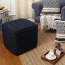 REDEARTH Square Hand Knitted Pouf - Foot Stool Ottoman Coffee Table - Cotton Cord Boho Pouffe - Poof Accent Footrest for Living Room - Bedroom - Library (16" x 16" x 16") - Navy Blue by CozyNest Decor