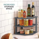Cabinet Organizer Shelf - Bamboo Corner Rack for Kitchen Counter, Cabinet Space Saver for Plates, Dishes, Bowls, Bread Pantry, Bathroom Storage or Countertop Stand, Grey by CozyNest Decor