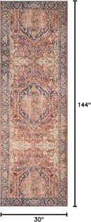 Loloi Layla Collection LAY-08 Red/Navy 2'-6" x 12'-0" .13" Thick Runner Rug, Soft, Durable, Vintage Inspired, Distressed, Low Pile, Non-Shedding, Easy Clean, Printed, Living Room Rug by CozyNest Decor