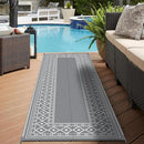 GENIMO Outdoor Rug Waterproof for Patio, 2.5'x8' Foldable Reversible Plastic Straw Runner Rugs and Carpet for Porch, Outside Area Mat for Rv, Deck, Picnic, Camper, Balcony, Beach, Grey & White by CozyNest Decor