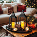 Eufrozy Lanterns Decorative Outdoor Indoor Set of 2 Black Metal Candle Lanterns with Flameless Candle, Modern Farmhouse Lantern Decor for Porch Patio Fireplace Mantle Kitchen Table Christmas Gifts by CozyNest Decor